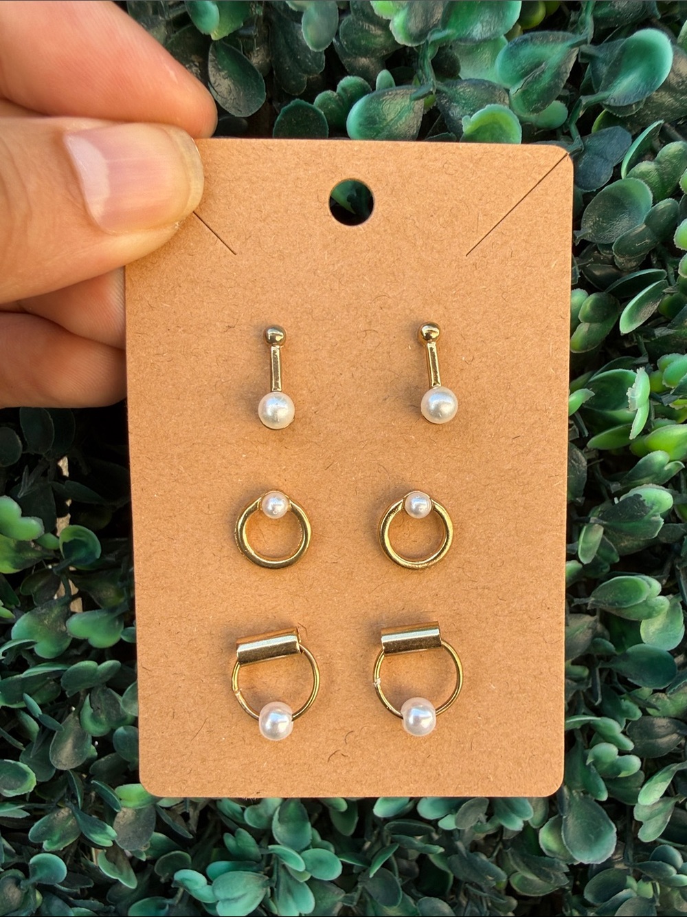 Gold Pearl Accent Stud & Hoop Earring Set - Classic Women's Jewelry